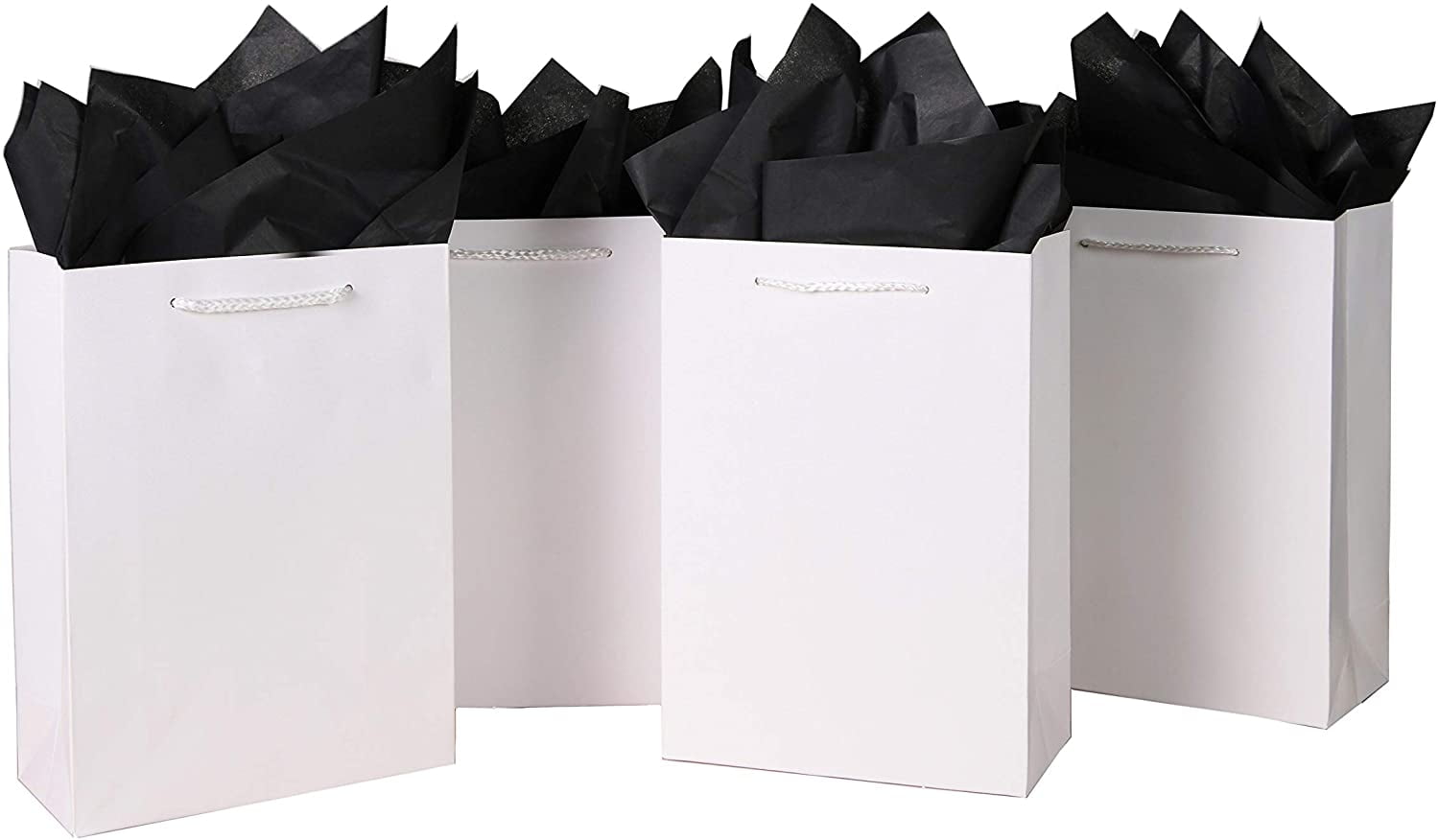 10 Pcs White Gift Bags (8x4x11) Gift Bags with Black Tissue Paper  Luxury  Matte White Paper Bags with Handles Perfect for Birthday Parties, Weddings  