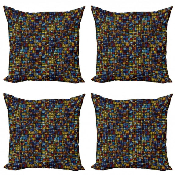 Ambesonne Antique Throw Pillow Cover 4 Pack, Victorian Mosaic Tiles, 24", Multicolor