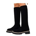 thumbnail image 4 of Aihuaihua Knee High Boots Women Slim Seude Round Toe Platform Tall Boots Low Heel Riding Boots Side Zipper Stretch Wide Calf Boots, 4 of 10