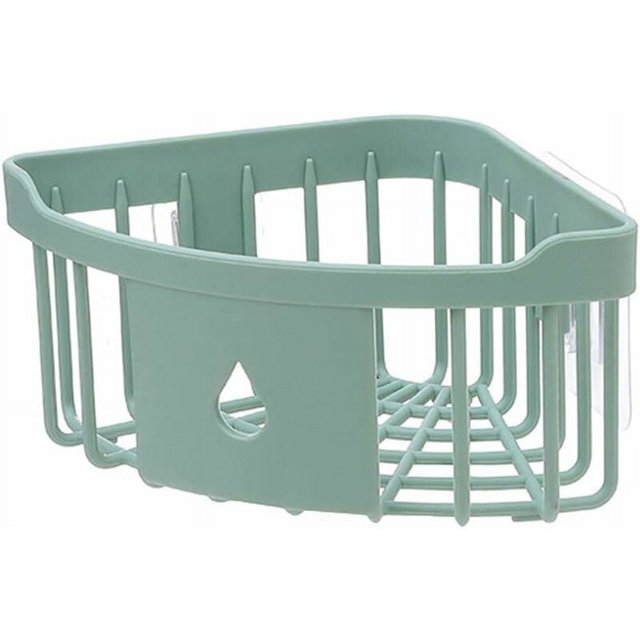 Cocina Baño Almacenamiento de plástico Triángulo Organizador Estante de ducha Esquina Cesta montada en la pared Caddy con ventosa Verde