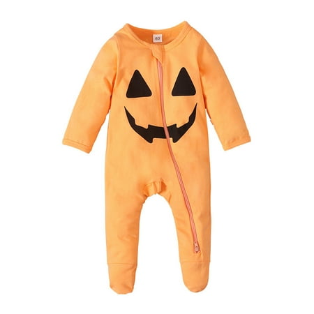 

Zhuashum Boys Romper Long Sleeve Round Neck Jumpsuit Cartoon Pumpkin Prints Weekend Outfits Fall Sweet Onesies For Babies Yellow 6-12 Months