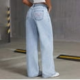 thumbnail image 5 of LYHaoo Girls High Waist Straight Leg Jeans With Bow Embroidery Cute Casual Pants For Everyday Wear Comfortable Loose Fit Denim Trousers For Teens Comfy Lounge Pants Sizes 9-10 Years Blue, 5 of 6