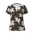 thumbnail image 3 of Naloa Lilies Flowers Print T-Shirts Short Sleeve V Neck Tees for Women Fashion Tops Trendy Lightweight Soft Casual Summer Outfits Clothes, 3 of 5
