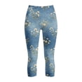 thumbnail image 5 of CBASIHI Womens Floral Denim Capri Leggings with Pockets- Elastic High Waisted Tummy Control Workout Casual Fitness Yoga Pants Chamomile Size S-3XL, 5 of 8