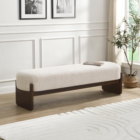 Arden Minimalist Style Rectangular Loop Yarn Fabric Ottoman Bench Rubberwood Frame Entryway Living Room Sofa Extra Seat End Of Bed Footstool Beige+brown