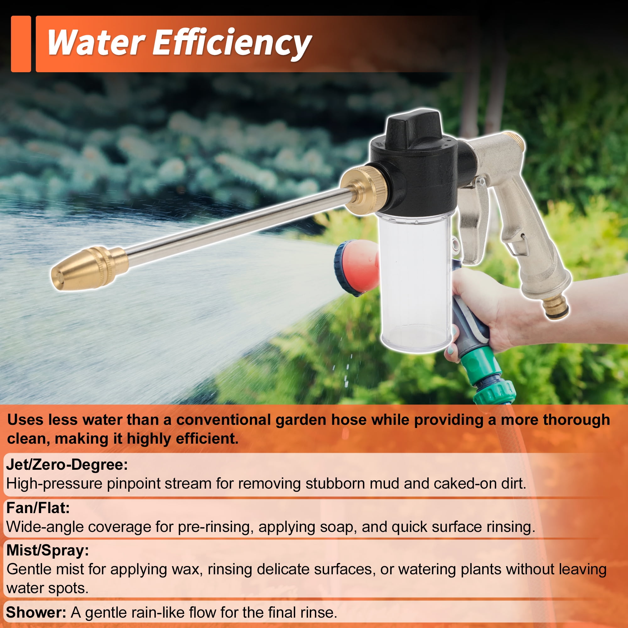 Unique Bargains Heavy Duty Water Hose Nozzle High Pressure Car Garden Hose Nozzle Adjustable Hand Sprayer for Gardening Vehicle Plastic Aluminum Alloy Silver Tone 1Pc