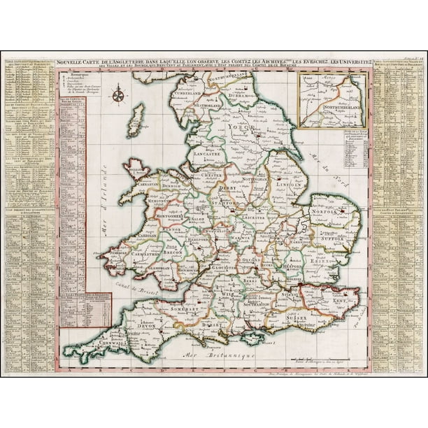 Laminated Poster Nouvelle Carte De L Angleterre Dans Laqu Elle L On Observe Les Cmtez Les Archeves Chez Les Eveschez Le Univeristez Les Villes Et Les Bourgs Aƒa A A Sa A A Poster Print 20 X 30 Walmart Com