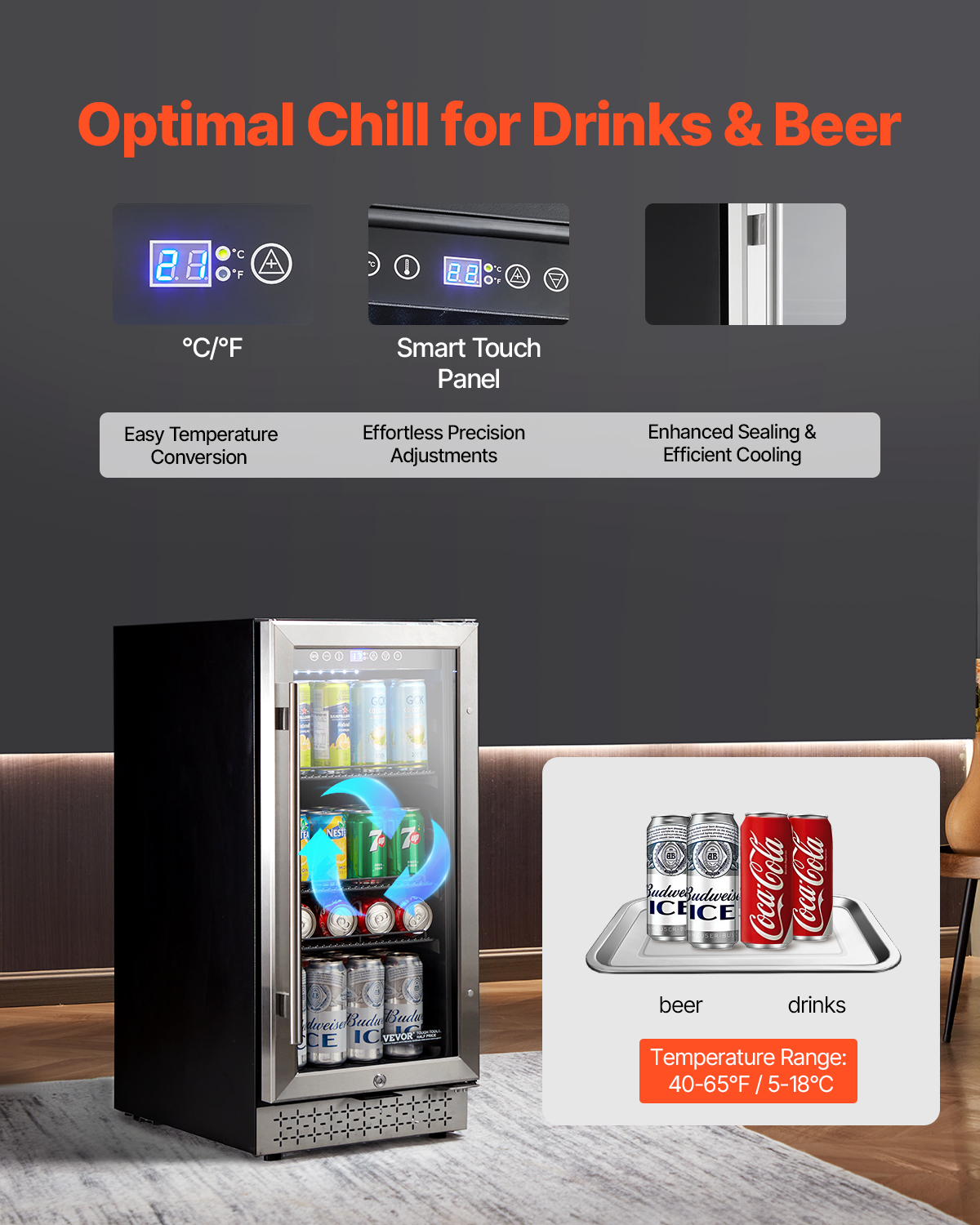 VEVOR Beverage Refrigerator Cooler,88 Can Beverage Fridge,Mini Fridge with Glass Door, Adjustable Shelves, Digital Temperature Control,Built-in or Freestanding Soda Beer Fridge for Home Office Bar