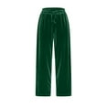 thumbnail image 4 of Women's Solid Color Velvet Drawstring Pants, Luxury Wide Leg Trousers, Elastic Waist Casual Pants, Soft Velour Lounge Pants, Comfortable Straight Leg Bottoms, Relaxed Fit Trousers Green, 4 of 6