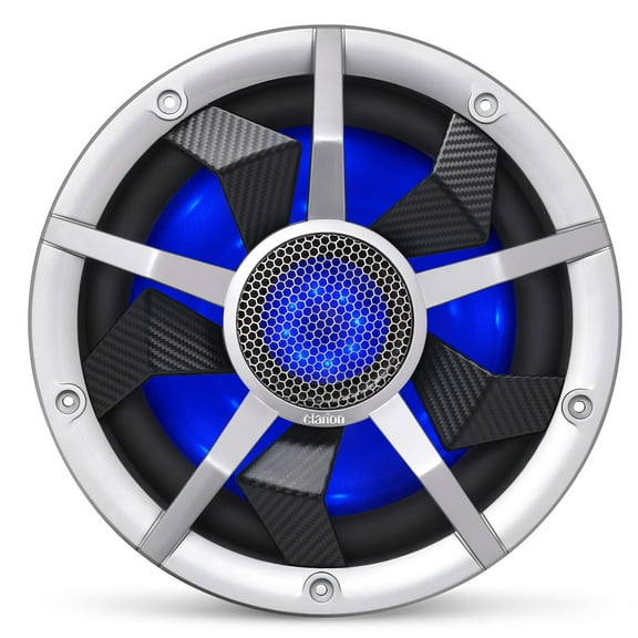 Clarion CM2513WL 10-inch Marine Subwoofer 250W RMS power handling Dual 2 ohm voice coils Built-in RGB illumination Includes Black & Silver Grilles