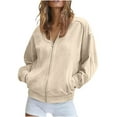 thumbnail image 4 of ClodeEU Suede Bomber Jacket For Women,Stand Collar Casual Zip Up Jackets,Oversized Trendy Outerwear Coats Beige,Womens Plus XL, 4 of 9