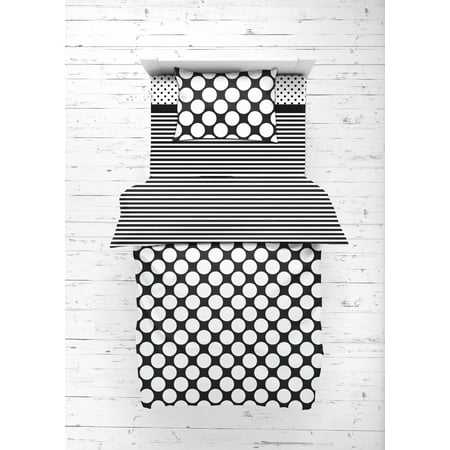 Bacati - Dots/Pin Stripes 4-Piece Toddler Bedding set 100% Cotton percale  Black/White