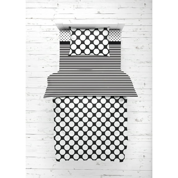 Bacati - Dots/Pin Stripes 4-Piece Toddler Bedding set 100% Cotton percale, Black/White