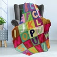 thumbnail image 4 of Alphabet Soft Flannel Fleece Throw Blanket, Illustration of Funky Children's Educational Design with ABC and Fruit Squares, Cozy Plush for Indoor and Outdoor Use, 60" x 80", Multicolor, by Ambesonne, 4 of 5