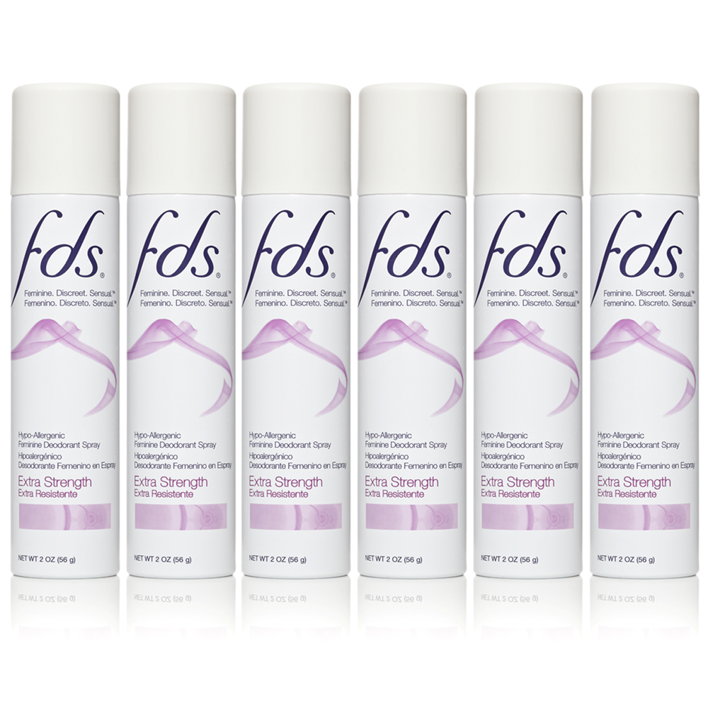 (6 Pack) FDS Hypo Allergenic Feminine Deodorant Spray, Extra Strength - 2 oz Bottle