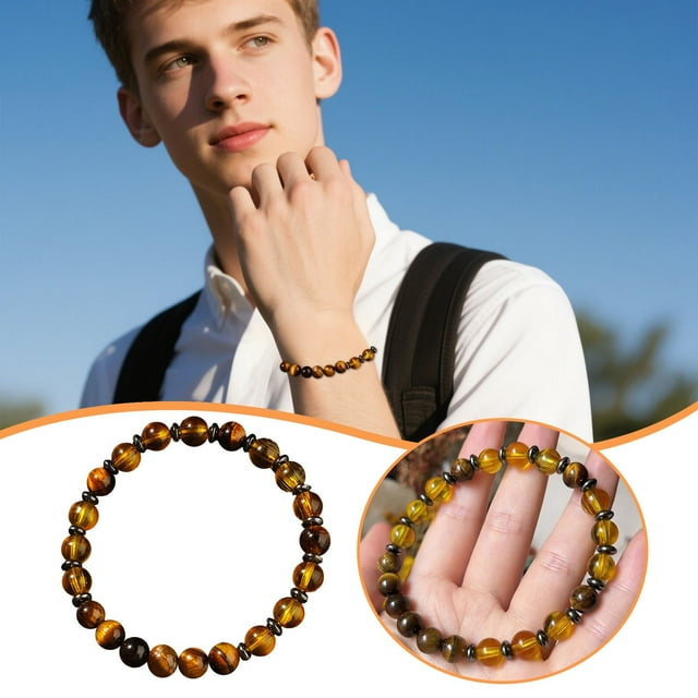Pulsera de piedra natural ojo de tigre y citrino para hombre y mujer, pulsera de la suerte y la fortuna