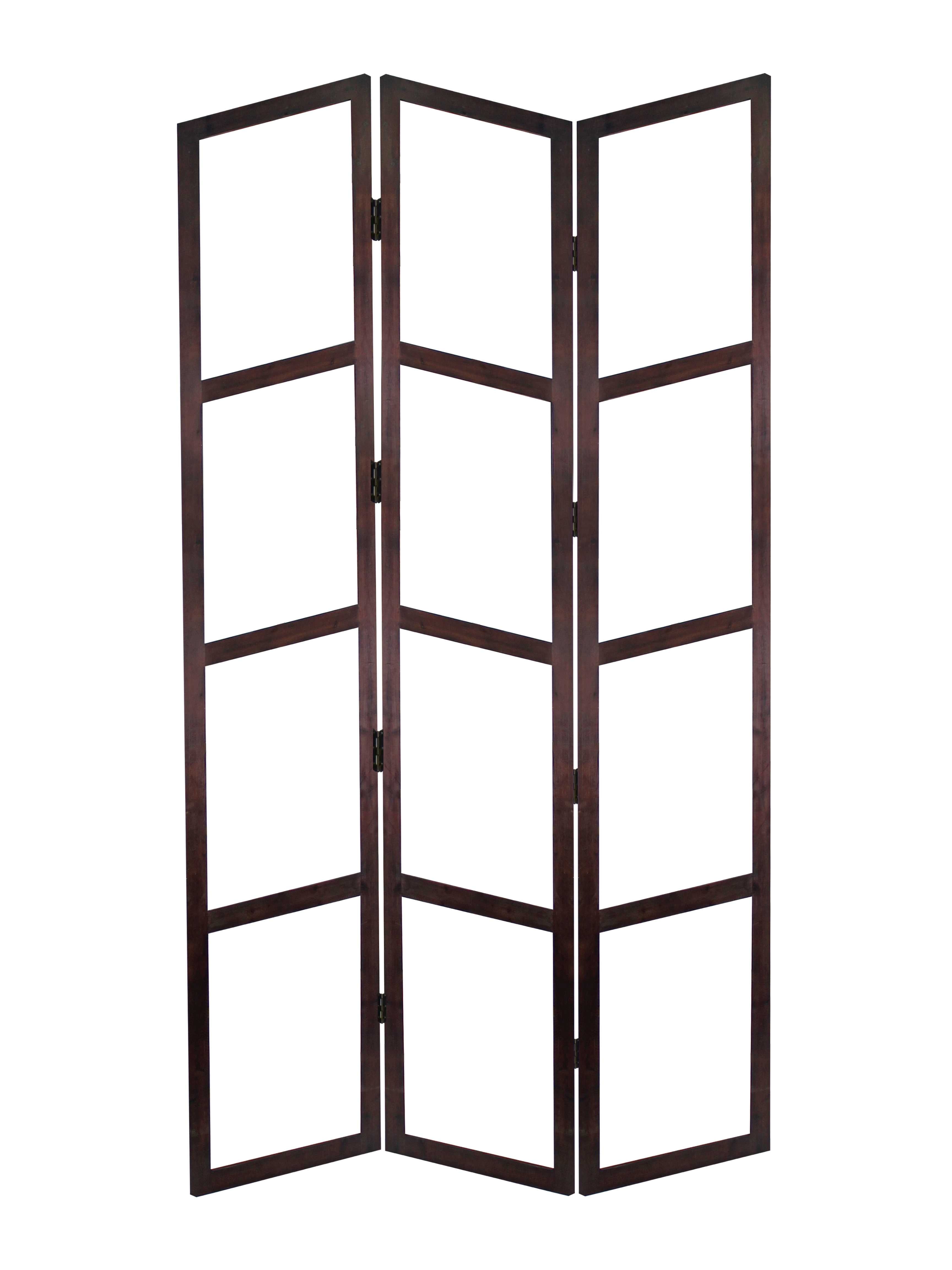 84" X 2" X 63" Brown Minimalist 3 Panel Wooden Room Screen Divider