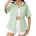 thumbnail image 1 of Lovito Casual Plain Button Collar Light Green Blouse, 1 of 5