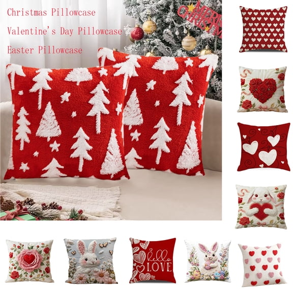 Nkmbld Christmas Decorations Throw Pillow Covers Snowflake Velvet Christmas Tree Cushion for Winter Holiday Farmhouse Home Sofa Couch Decoration, Red