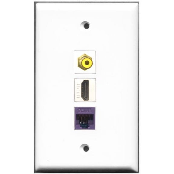 RiteAV - 1 Port HDMI 1 RCA Yellow 1 Cat5e Ethernet Purple Wall Plate