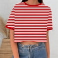 thumbnail image 2 of Tank Tops for Women Striped Print Short Sleeve Comfort Round Neck Beach Vacation Clothes for Women,Red,M, 2 of 4