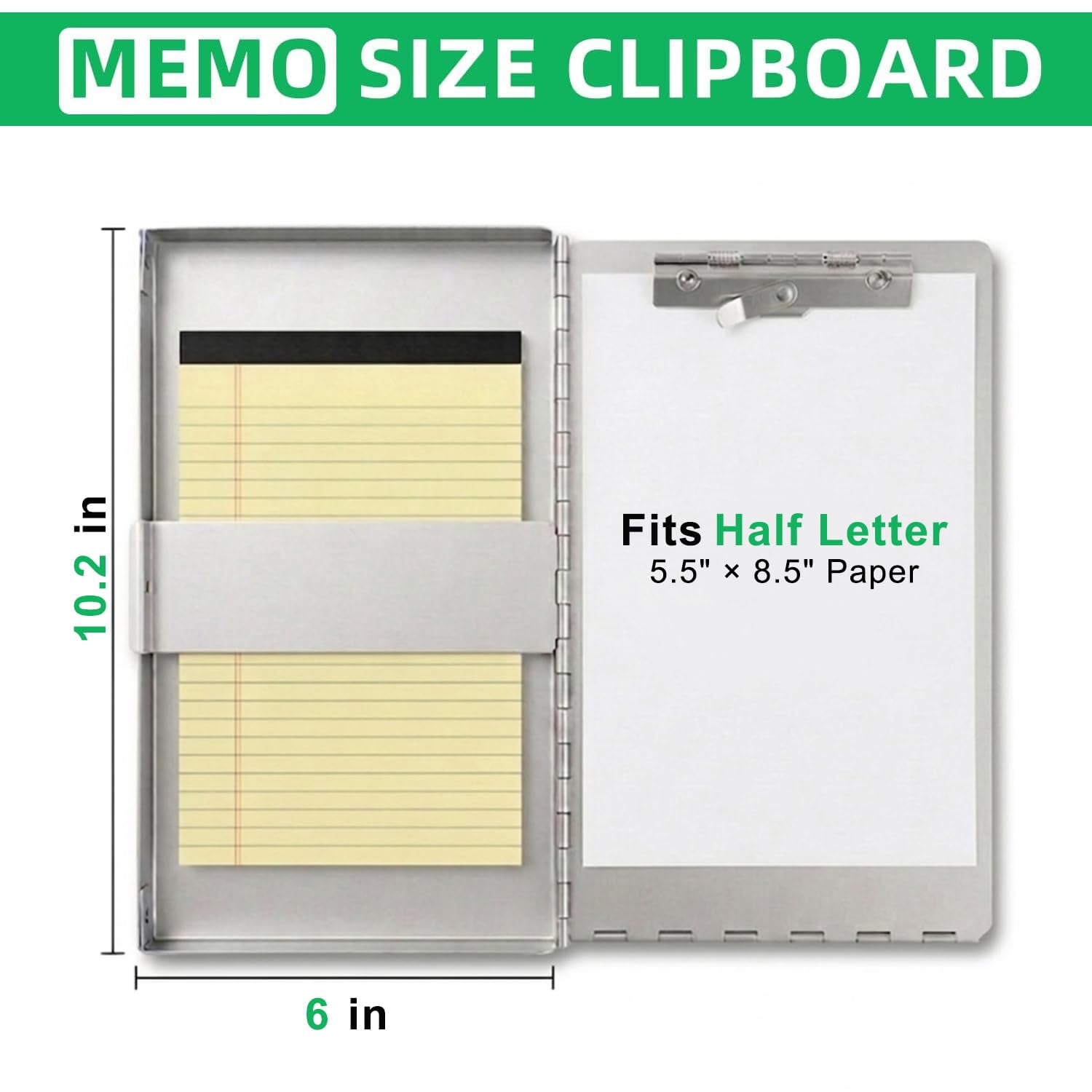 Small Aluminum Clipboard With Storage (memo Size)  6 X 10.2 Inches Recycled Metal Snapak Form Holder Binder Inside Serrated Clip Posse Box For Truck Driver Fits Half Letter Size Paper