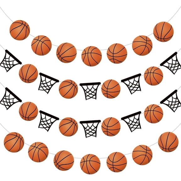 Basketball Party Decorations, 4 Pcs DIY Basketball Decorations for Party Banners, Basketball Decor Sports Theme Party Paper Garland, Basketball Decorations Basketball Birthday Party Slam Dunk Game