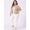 thumbnail image 3 of DARING DIVA Women's Plus Size Washed Front Frayed Classic Denim Jacket 1X Khaki, 3 of 6