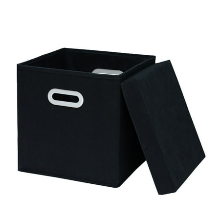 geerera Foldable Fabric Storage Bins Cube Organizer with Dual Handles and Lid Dresser Drawer Organizer for Home Bedroom 11x11 inch