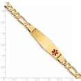 thumbnail image 3 of 14K Yellow Gold Medical Soft Diamond Shape Red Enamel Flat Figaro Link ID Bracelet, 3 of 3