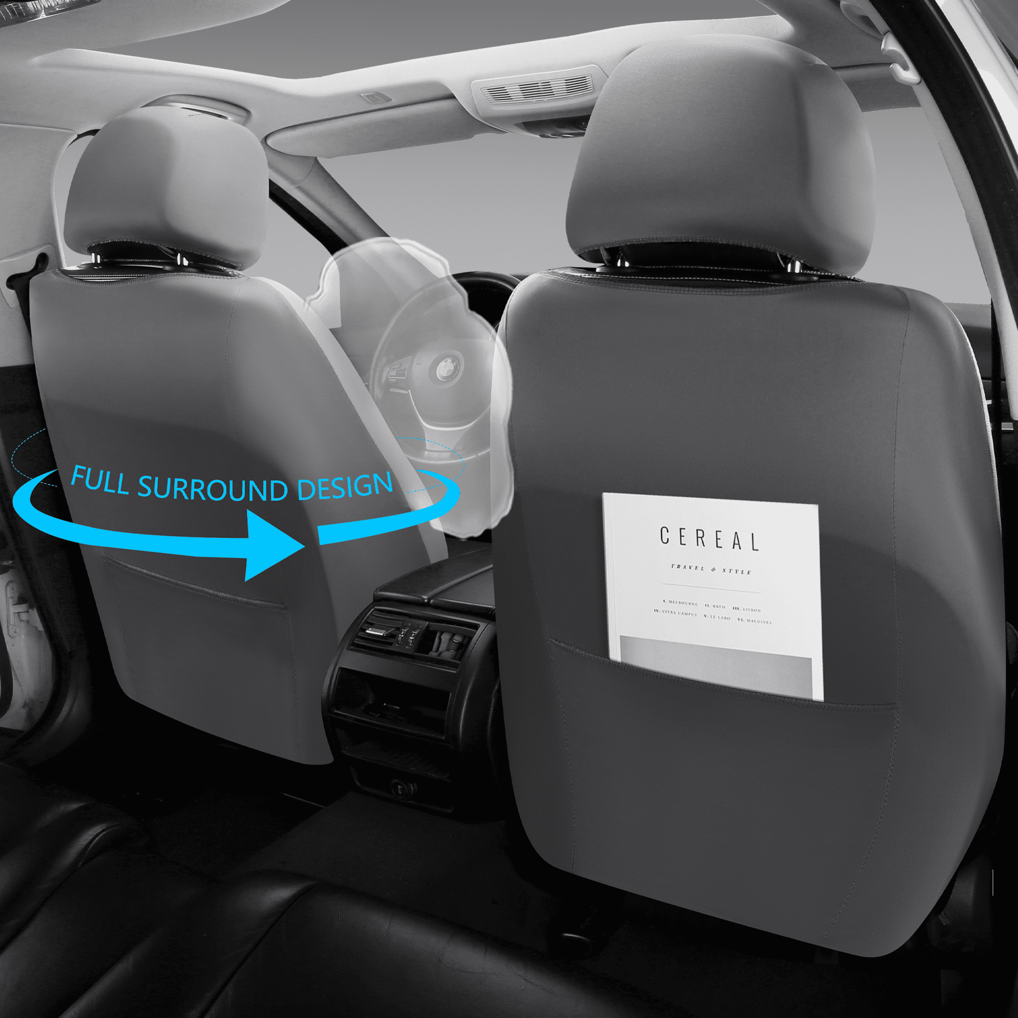 NS YOLO Premium Car Seat Covers Front | Universal Fit for Cars, Trucks & SUVs | Waterproof Full Coverage Front Seat Protectors with Lumbar Support Gray