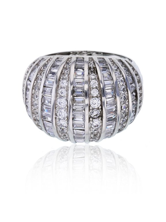Sterling Silver Rhodium Pave & Baguette Snail Shell Fashion Ring