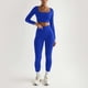 thumbnail image 2 of Conjunto de yoga de 2 piezas para mujer: top de manga larga con cuello cuadrado de color liso y pantalones deportivos, ropa deportiva ajustada, 2 of 7
