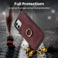 thumbnail image 3 of Compatible with iPhone 12 Mini Case Wallet with Card Holder, 360°Rotation Finger Ring Holder Kickstand Premium PU Leather Soft TPU Anti-Drop Back Phone Cover For iPhone 12 Mini, Winered, 3 of 8
