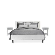 East West Furniture Nolan 3 Pieces Wood King Bedroom Set in White/Urban Gray