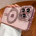 thumbnail image 4 of Funda magnética transparente con purpurina de cristal rosa para iPhone 16, 15, 11, 12, 13, 14 Pro Max, funda de diamante de carga inalámbrica, 4 of 5