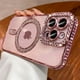thumbnail image 4 of Funda magnética transparente con purpurina de cristal rosa para iPhone 16, 15, 11, 12, 13, 14 Pro Max, funda de diamante de carga inalámbrica, 4 of 5