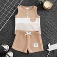 thumbnail image 2 of NOLDARES Baby Boy Summer Clothes Contrast Color Sleeveless Tops Elastic Waist Shorts Toddler Outfits Cute Set(Khaki,18-24 Months), 2 of 6