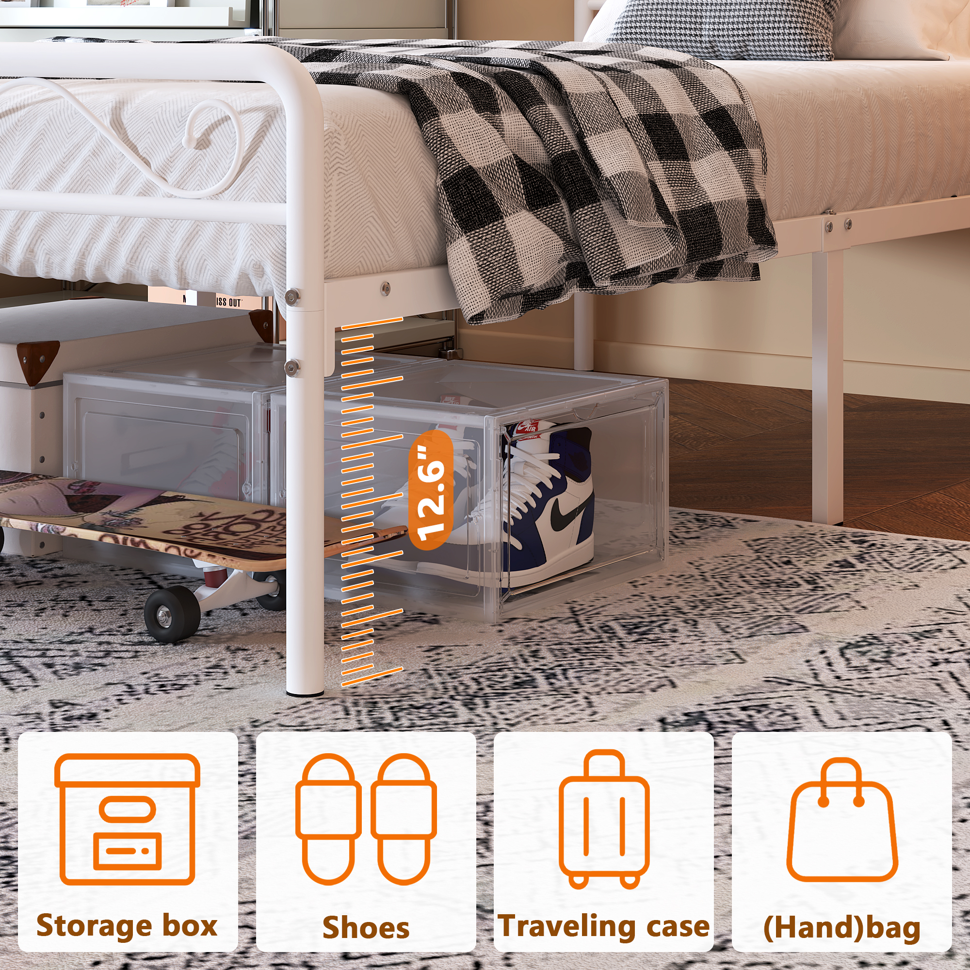 Yoneston Alden Designed Twin Metal Bed Frame with Vintage High Headboard for Kids Girls Boys Bedroom, White