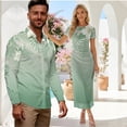thumbnail image 2 of Chririnla Couple Matching Outfit Men Women Hawaiian Luau Clothes,Green Leaf Floral Short Sleeve Pencil Mesh Dress for Women or Mens Shirts Paisley Tops Beach Vacation Wedding Clothes, 2 of 6