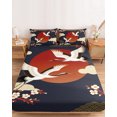 thumbnail image 2 of Full Size Fitted Sheet Set - Japanese Style 3 Piece Bedding Sets 16" Deep Pocket Fitted Sheet with 2 Pillowcases Modern Cranes Cherry Flower Wave Red Blue Brushed Microfiber Hotel Luxury Bed Sheets, 2 of 9