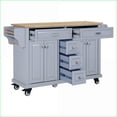 thumbnail image 5 of Kitchen Cart with Rubber Wood Top, 5 Wheels, Storage Cabinet & 2 Drawers | Slate Gray | Dining Room | Solid Wood+MDF, 5 of 8