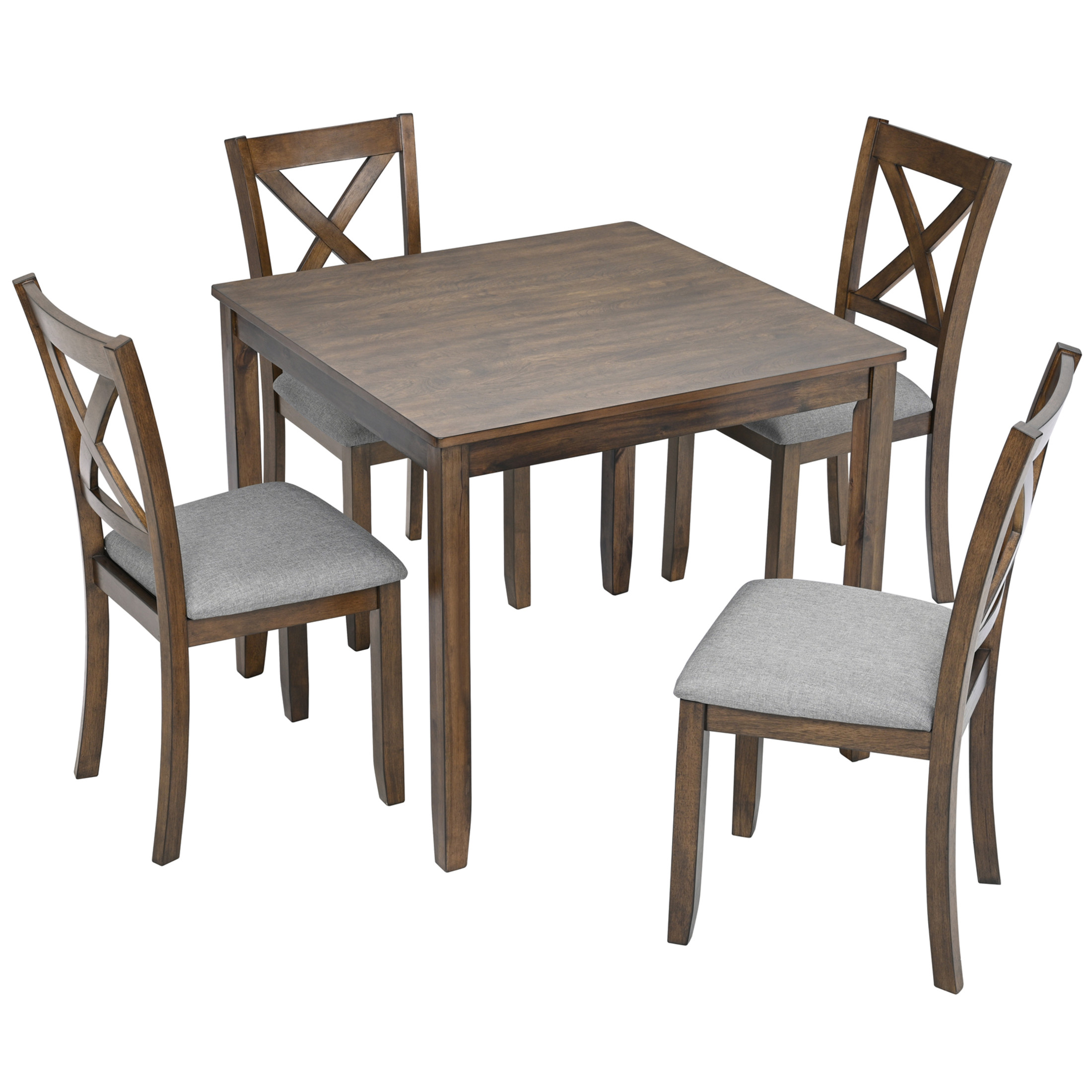 Noble House 5-Piece Dining Set, Square Wooden Table with 4 Upholstered Chairs for Kitchen and Dining Room, Walnut