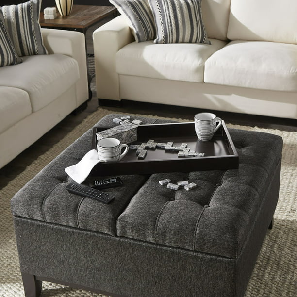 Weston Home Knight Tufted Upholstered, Tray Top Storage Ottoman Coffee Table