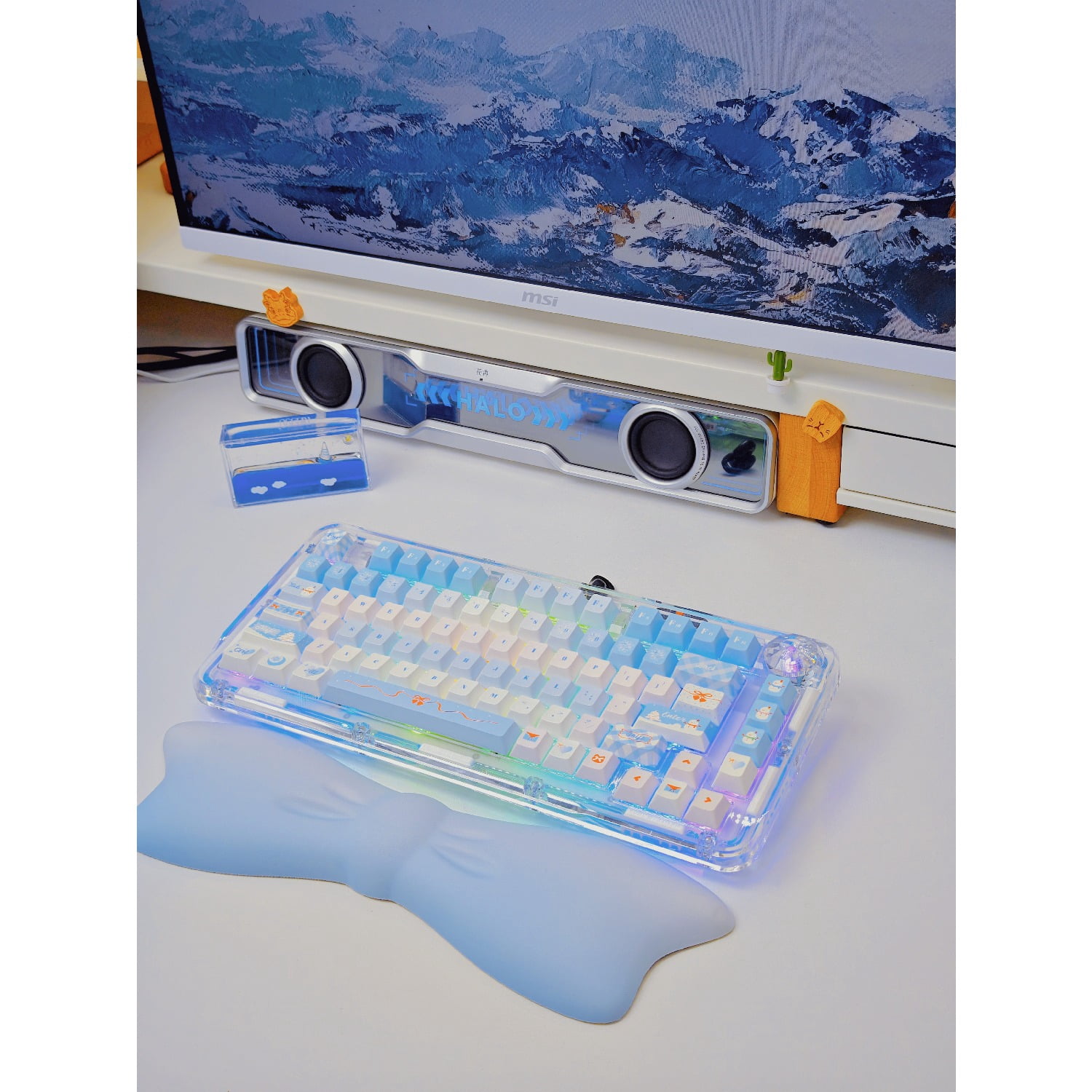 Gradient Bow Milk Silk Keyboard Wrist Rest with Memory Foam, Ergonomic Wrist Support，Mouse Wrist Support Pad for Carpal Tunnel Relief