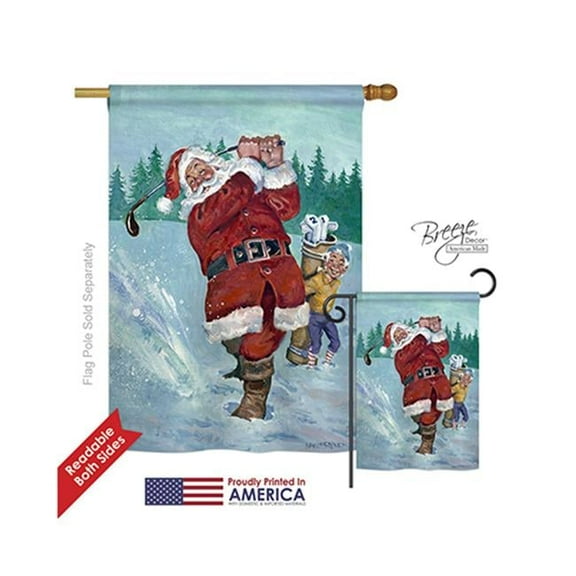 Breeze Decor 14121 Christmas Snow Golfing Santa 2-Sided Vertical Impression House Flag - 28 x 40 in.