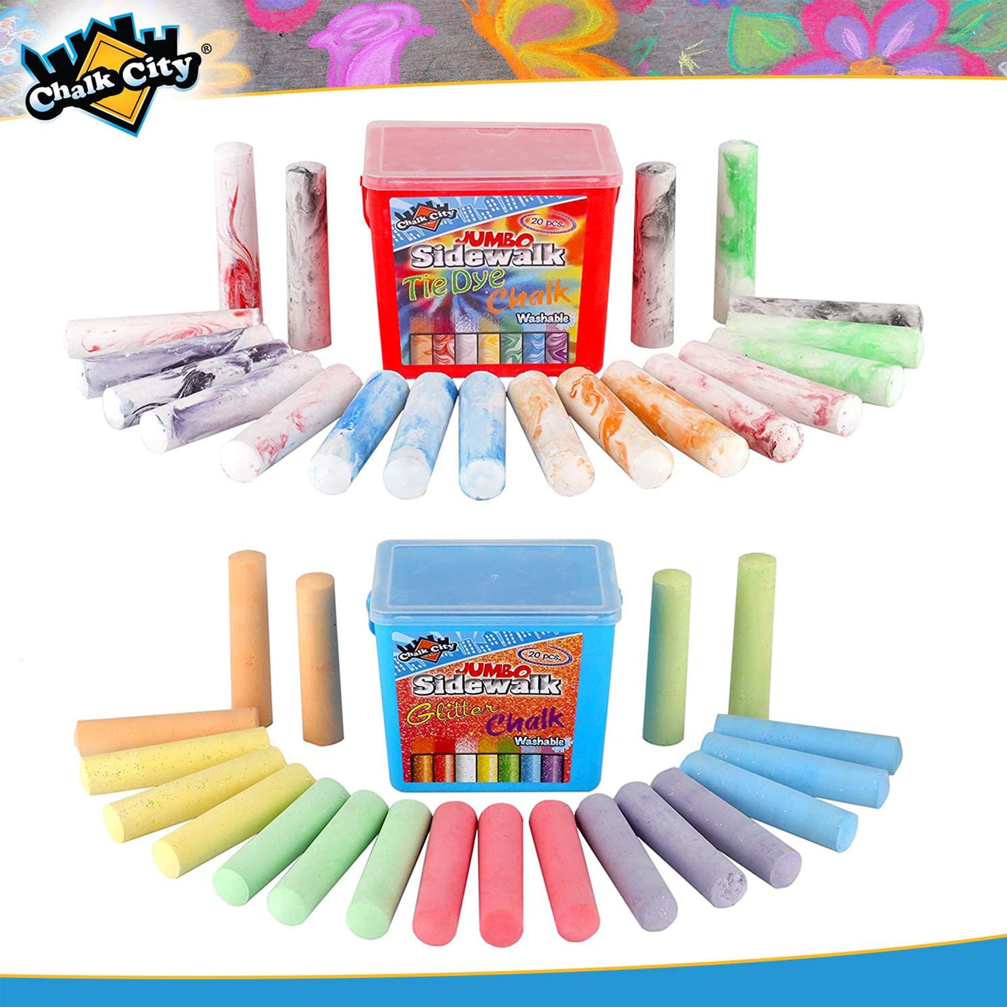 50ct Bucket of Sidewalk Chalk- 8 unique colors- Long lasting Jumbo Sticks,  Non-Toxic, Bright and Bold Colors