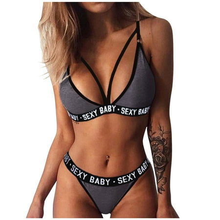 

ZMHEGW Women Lingerie Sleepwear Night Bra And Panty Set Backless Pajamas