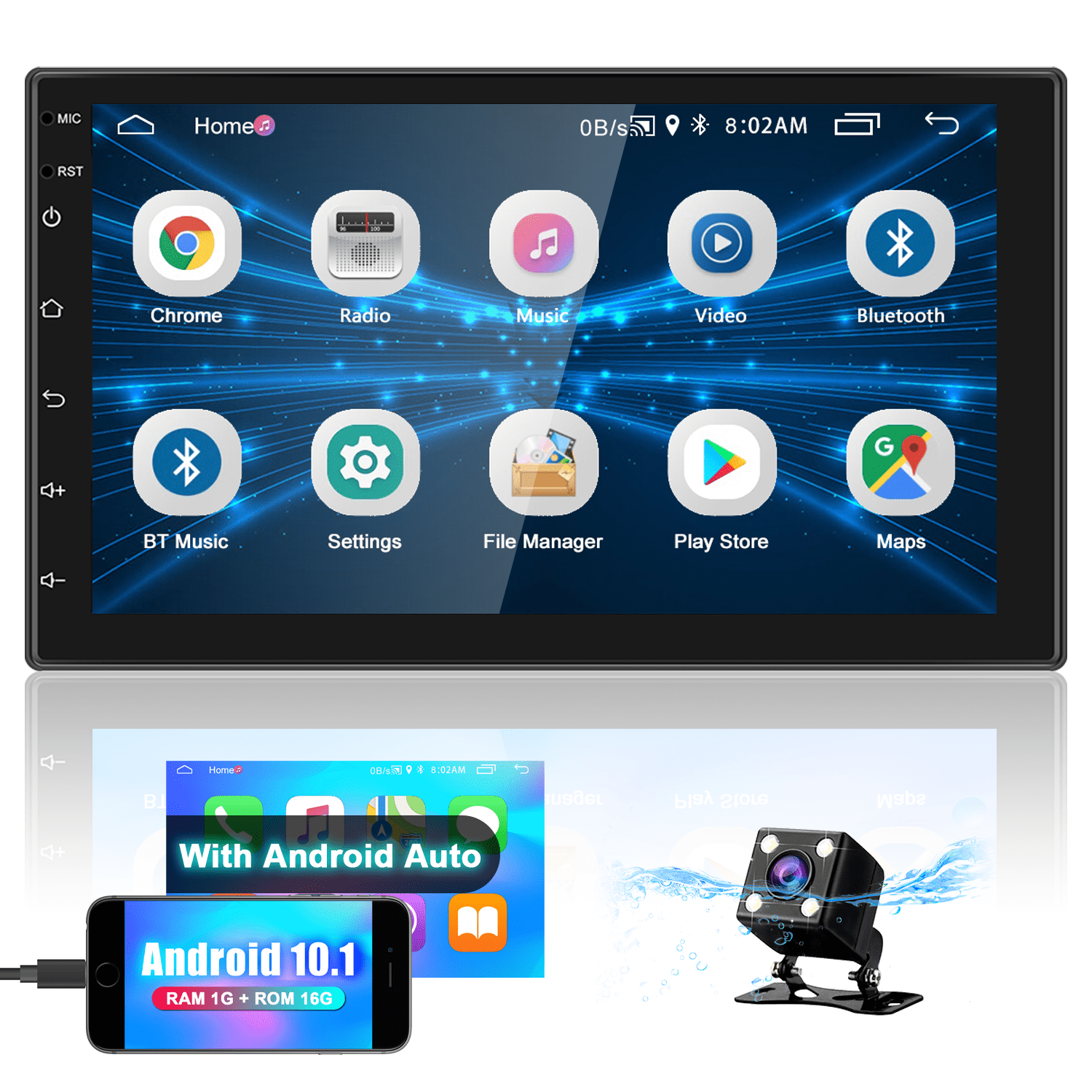 ESSGOO Single DIN 7" Android 9.1 Autoradio RDS GPS Touchscreen Bluetooth USB AUX