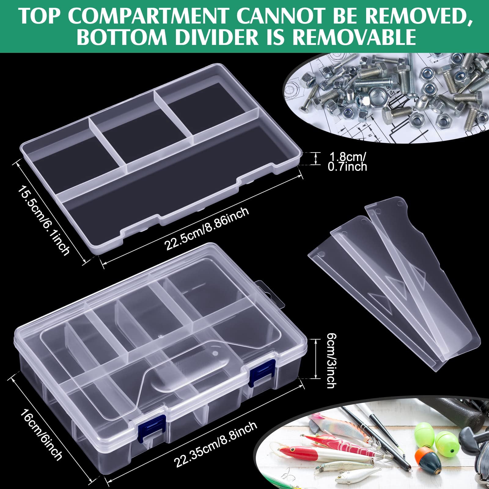 6 Pack Fishing Tackle Box Organizer Storage Clear With Movable Tray Plastic Waterproof Compartment For Lure Container Craft Beads